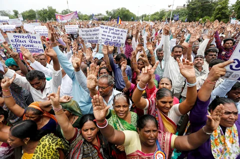 People attend a protest rally against what they say are attacks on India’s low-caste Dalit community in Ahmedabad, India, July 31, 2016. (Photo: Reuters) 