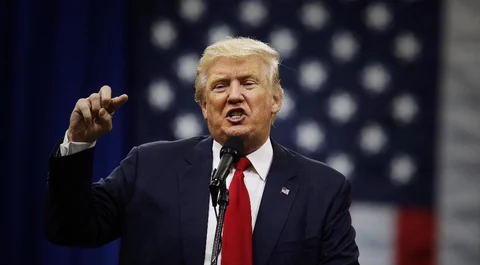 Donald Trump, 2016 Republican presidential nominee, speaks during a town hall event in Columbus, Ohio, U.S. (Photographer: Luke Sharrett/Bloomberg) 