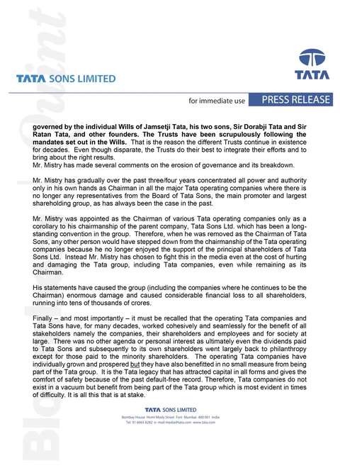 Tata Chemicals Shares Mistry’s Representation With Shareholders Ahead Of EGM