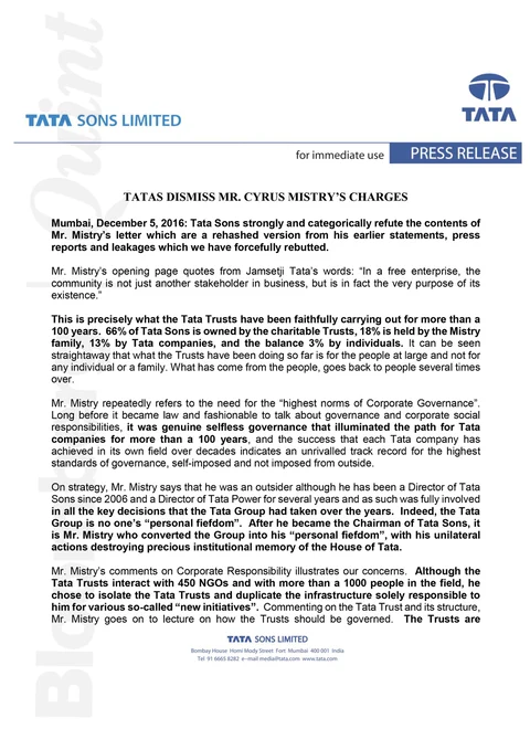 Tata Chemicals Shares Mistry’s Representation With Shareholders Ahead Of EGM