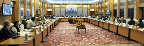 Prime Minister Narendra Modi chairs the first governing council meeting of the NITI Aayog on February 8, 2015, in New Delhi. (Image Source: NITI Aayog website)