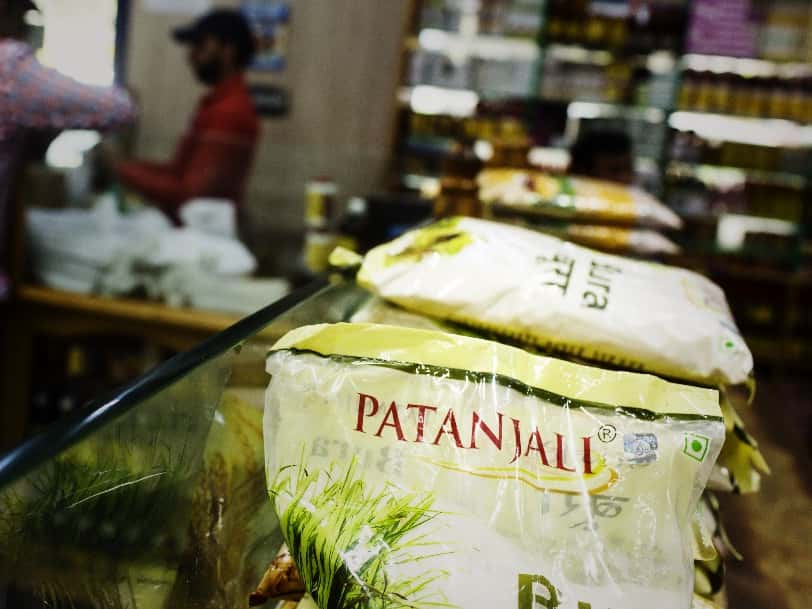 Patanjali Ayurved Ltd. logo is displayed on a product in one of the company’s stores in New Delhi, India (Photographer: Udit Kulshrestha/Bloomberg)