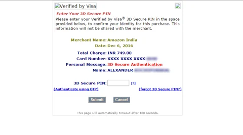 The second factor authentication that is asked for when making transactions online. (Screenshot of a website page)