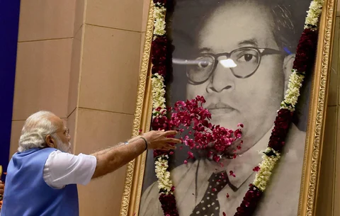 Prime Minister Narendra Modi pays tribute to BR Ambedkar. (Photograph: PTI)
