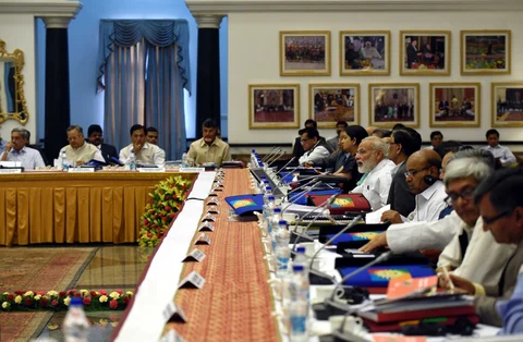Prime Minister Narendra Modi along with Chief Ministers of various states during the 3rd meeting of Governing Council of NITI Aayog, in New Delhi. (Photo: @NITIAayog) 