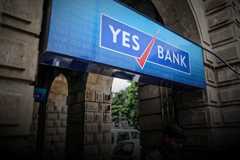 Yes Bank Board In Fort, Mumbai (Photograph: Dhiraj Singh/Bloomberg)
