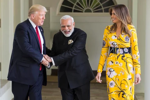 Donald Trump, Narendra Modi and U.S. First Lady Melania Trump at the White House.(Source: PIB)
