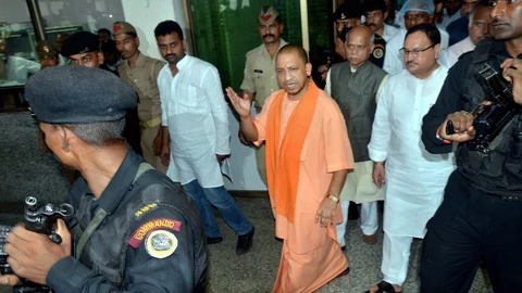Uttar Pradesh Chief Minister Yogi Adityanath visits BRD Hospital in Gorakhpur. 