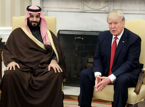 U.S. President Donald Trump, speaks with Mohammed bin Salman, then the Kingdom of Saudi Arabia’s deputy crown prince, in the Oval Office of the White House in Washington, D.C., on March 14, 2017. (Photographer: Mark Wilson/Pool via Bloomberg)