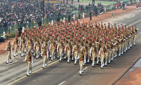 Marching contingent of Delhi Police during 69th Republic Day Parade at Rajpath in New Delhi. (Image: PTI)
