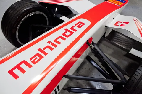 The M4Electro, a Formula E electric race car, sits on display during an event at the Mahindra Automotive North America facility in Auburn Hills, Michigan, U.S., on November 20, 2017. (Photographer: Laura McDermott/Bloomberg)