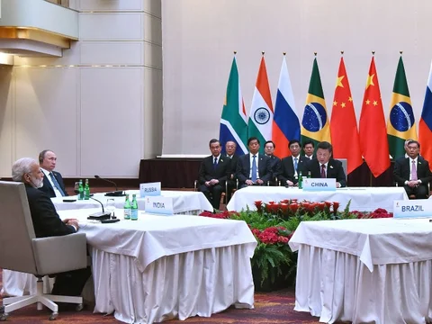 Prime Minister Narendra Modi at the informal meeting of leaders of the BRICS countries, on the sidelines of the 12th G-20 Summit, at Hamburg, Germany on July 7, 2017. (Photograph: PIB)