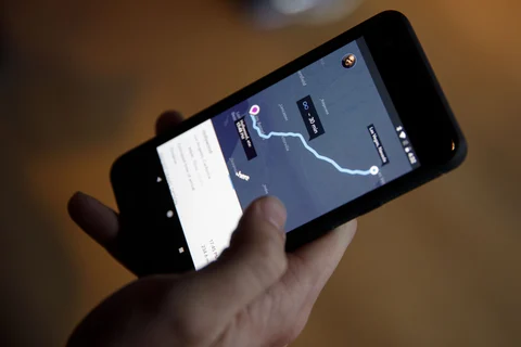The 30 minutes route between Las Vegas and Los Angeles is displayed on the Virgin Hyperloop One application at the 2018 Consumer Electronics Show (CES) in Las Vegas, Nevada, U.S., on Thursday, Jan. 11, 2018. (Photographer: Patrick T. Fallon/Bloomberg)