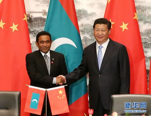 Chinese President Xi Jinping Meets with President Abdulla Yameen of the Maldives in Nanjing, on August 16, 2014. (Photograph: Chinese Ministry of Foreign Affairs)