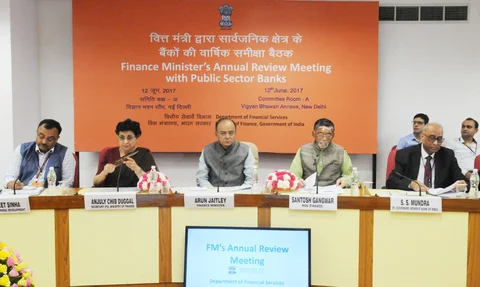 Finance Minister Arun Jaitley chairing the meeting with the heads of public sector banks, in New Delhi on June 12, 2017. (Photograph: PIB)