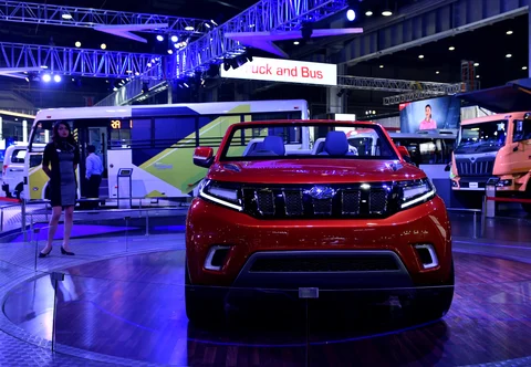 The Mahindra & Mahindra Ltd. Stinger concept sports utility vehicle (SUV) stands on display at the Auto Expo 2018 held in Noida, Uttar Pradesh. (Photographer: Anindito Mukherjee/Bloomberg) 