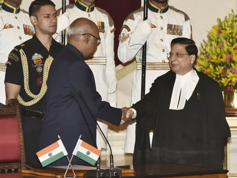 President of India Ram Nath Kovind administers the oath of office to Chief Justice of India Dipak Misra, at Rashtrapati Bhavan, in New Delhi on August 28, 2017. (Photograph: PIB)