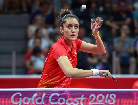 Manika Batra serves at the 2018 CWG. (Source: PTI)