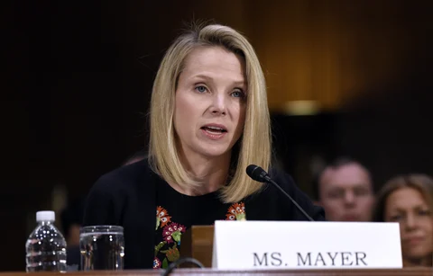 Former chief executive officer of Yahoo, Marissa Mayer. (Photographer: Olivier Douliery/Bloomberg)