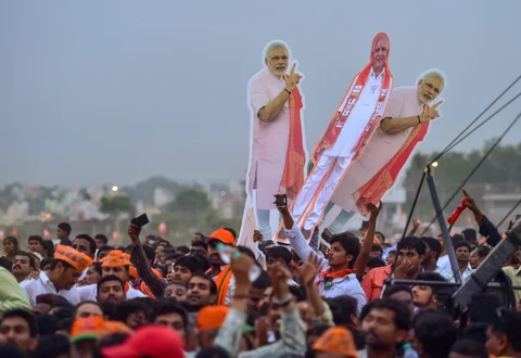 BJP supporters at Prime Minister Narendra Modi’s public rally ahead of Karnataka Assembly elections, in Bengaluru. (Source: PTI)