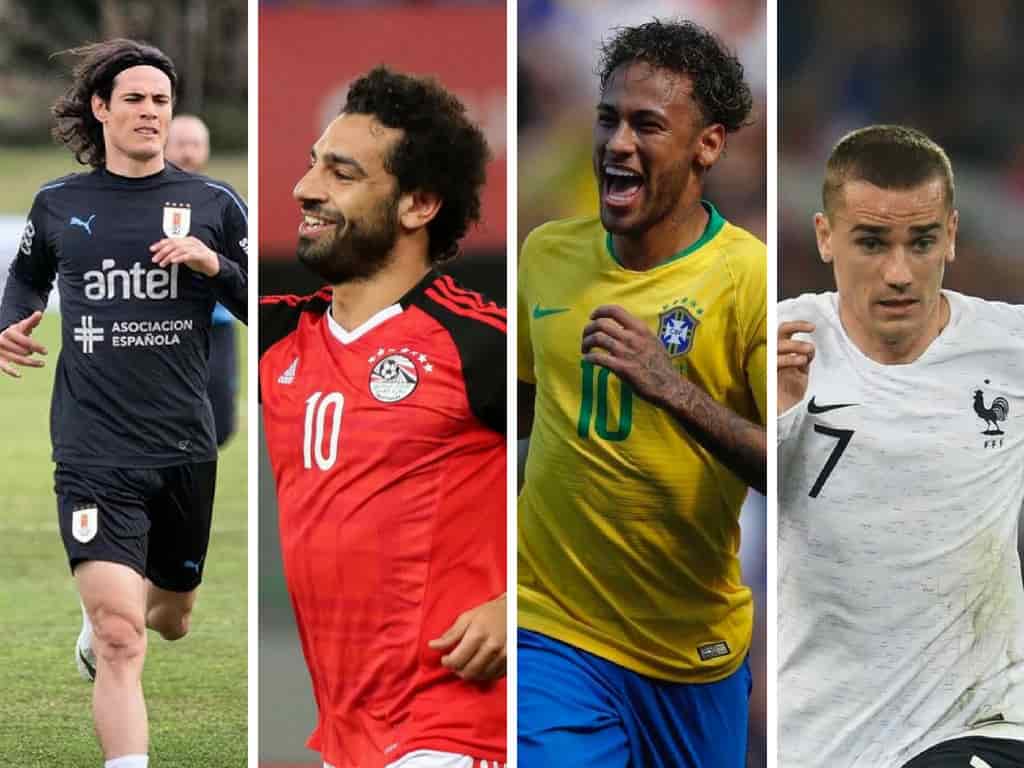 (L-R) Edinson Cavani, Mohamad Salah, Neymar Jr and Antoine Griezmann
