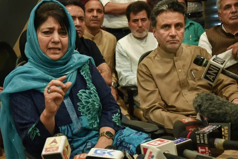 Outgoing Jammu and Kashmir chief minister Mehbooba Mufti addresses a press confrence in Srinagar, on June 19, 2018. (Photographer: S Irfan/PT)