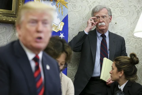 John Bolton, national security advisor, listens as U.S. President Donald Trump speaks during a meeting in the White House in Washington, D.C., U.S., on May 22, 2018. (Photographer: Oliver Contreras/Pool via Bloomberg)