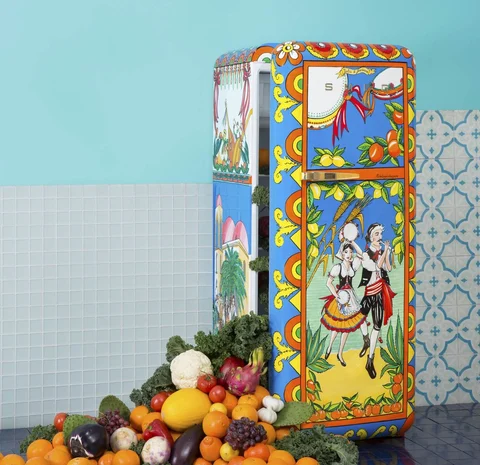 Smeg and Dolce & Gabbana’s Frigorifero d’Arte refrigerator. (Photographer: Jessica Pettway/Bloomberg Businessweek)