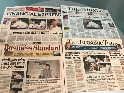 The front pages of national dailies in Mumbai, on July 21, 2018. (Photograph: Kaushik Vaidya/BloombergQuint)