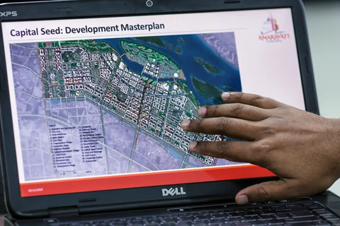 A laptop computer shows a map of the proposed Andhra Pradesh state capital “Amaravati” inside the Andhra Pradesh Capital Region Development Authority office in Vijayawada, Andhra Pradesh. (Photographer: Dhiraj Singh/Bloomberg)