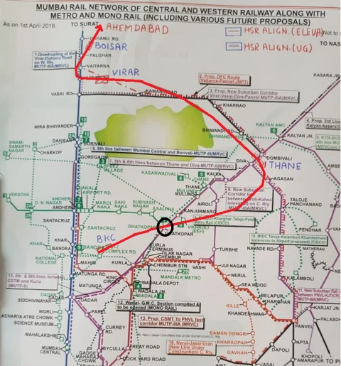 The area under contention (encircled) is considered to be prime real estate worth Rs 500 crore. (Source: National High Speed Rail Corporation Ltd.)