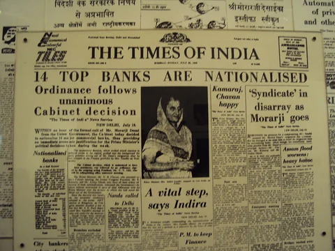 The Times of India on July 20, 1969 as India’s top 14 banks were nationalised. (Image: The Times of India / Indian National Congress)