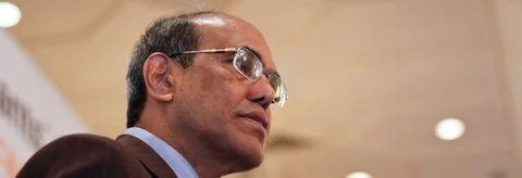 Duvvuri Subbarao, then governor of the RBI, pauses during a speech in Mumbai, on June 19, 2012. (Photographer: Dhiraj Singh/Bloomberg)
