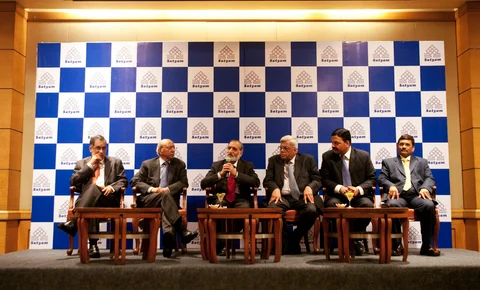 The government-appointed special board of Satyam Computer Services at a news conference in Mumbai, on Apr. 13, 2009. (Photographer: Prashanth Vishwanathan/Bloomberg News)