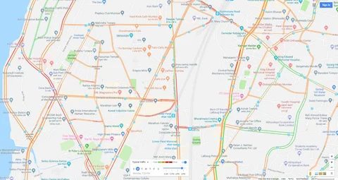 Map of Lower Parel, red lines indicate traffic congestion