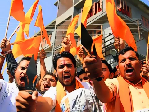 Members of the Hindu Yuva Vahini at a protest. (Photograph: PTI)