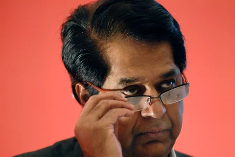 KV Kamath, then managing director and chief executive officer of ICICI Bank at a news conference in Mumbai. (Photographer: Abhijit Bhatlekar/Bloomberg News)
