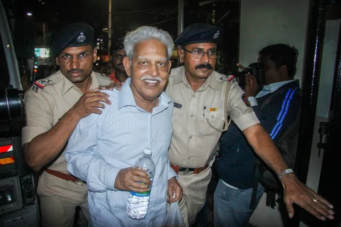 Revolutionary writer P Varavara Rao, being produced at a court in Pune on Aug 29, 2018. (Photograph: PTI)