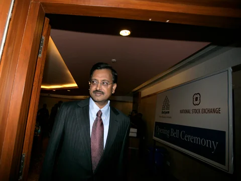 Ramalinga Raju, then-chairman of Satyam Computer Services, enters the National Stock Exchange in Mumbai, on Jan. 22, 2008.(Photographer: Adeel Halim/Bloomberg)