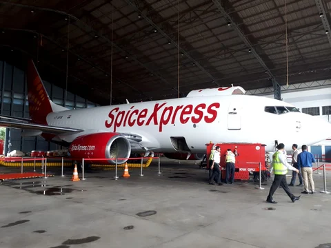 SpiceXpress aircraft at a hanger in Delhi. (Photographer: Bhanvi Arora)