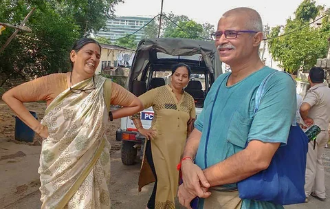 Human rights advocate Sudha Bharadwaj, after she was arrested by the Pune police, in Faridabad on Aug 28, 2018. (Photograph: PTI)
