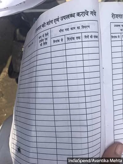 The job card issued to Birendra Singh under the Mahatma Gandhi National Rural Employment Guarantee Scheme is completely blank.