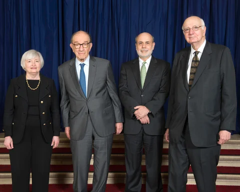 Chairpersons of the U.S. Federal Reserve, Janet Yellen, Alan Greenspan, Ben Bernanke, and Paul Volcker. (Photograph: Federal Reserve)