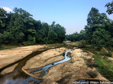 A river runs through the Semersot Wildlife Sanctuary in Balrampur district, northern Chhattisgarh. The river bed was once visible only in the summer. Now, in November, the river runs dry, an indicator of changing local climate.