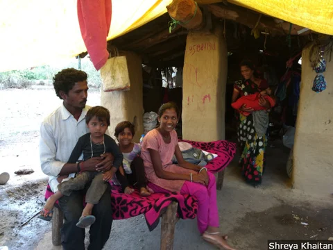 Bhagchand’s parents, Asharam and Ramdhakeli, pictured with their family in Lalitpur district, Uttar pradesh, are daily labourers. “We don’t know anything,” as we are uneducated, they said, adding that the remedial education programme had been very helpful to Bhagchand. (Photographer: Shreya Khaitan/ IndiaSpend)