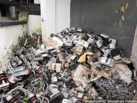 Pile of electricity meters that were damaged or have been replaced in Chengannur sub-division which was among the worst affected by the August 2018 flood. 