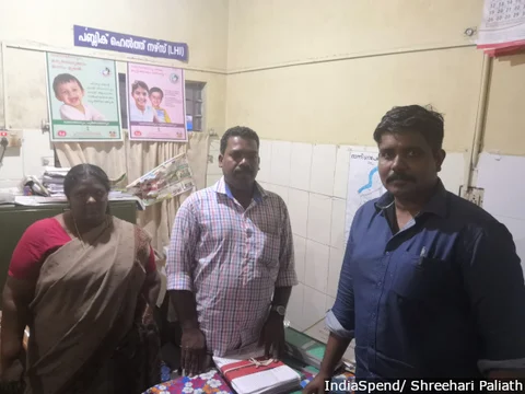 The health team in Ranni taluk hospital including Vaishakh VR and Anil Kumar, junior health inspector, who went to camps to ensure doxycycline tablets and other medical needs were available.