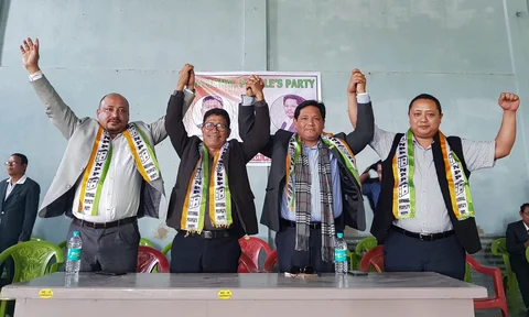 Conrad Sangma during an election rally in support of party candidates ahead of Mizoram Assembly elections in Kolasib, Mizoram, on Nov. 21 2018. (Photograph: PTI)