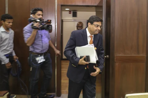 Urjit Patel, the then governor of the Reserve Bank of India arrives at a news conference in Mumbai. (Photographer: Dhiraj Singh/Bloomberg)