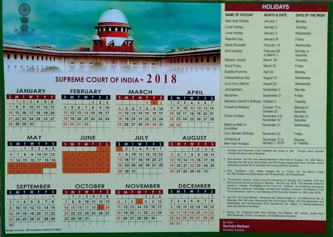 The Supreme Court’s 2018 calendar, with vacations and holidays marked. (Image: Supreme Court website)